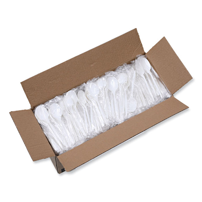 Heavyweight Wrapped Polypropylene Cutlery, Soup Spoon, Plastic, White, 1,000/Carton
