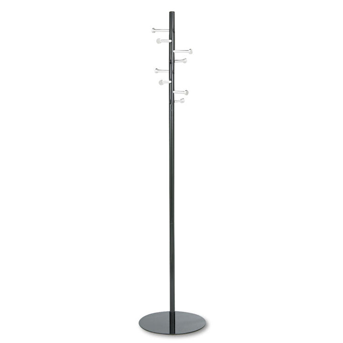 Spiral Nail Head Coat Rack, Eight Nail-Head Hooks, 15w x 15d x 67h, Black/Silver