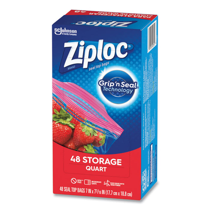 Double Zipper Storage Bags, Triple System Seal, Quart, 9.63" x 8.5", Clear, 9/Carton