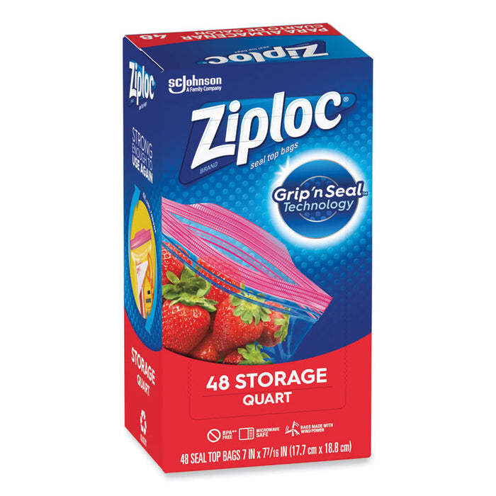 Double Zipper Storage Bags, Triple System Seal, Quart, 9.63" x 8.5", Clear, 9/Carton
