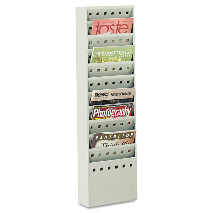 Steel Magazine Rack, 11 Compartments, 10w x 4d x 36.25h, Gray