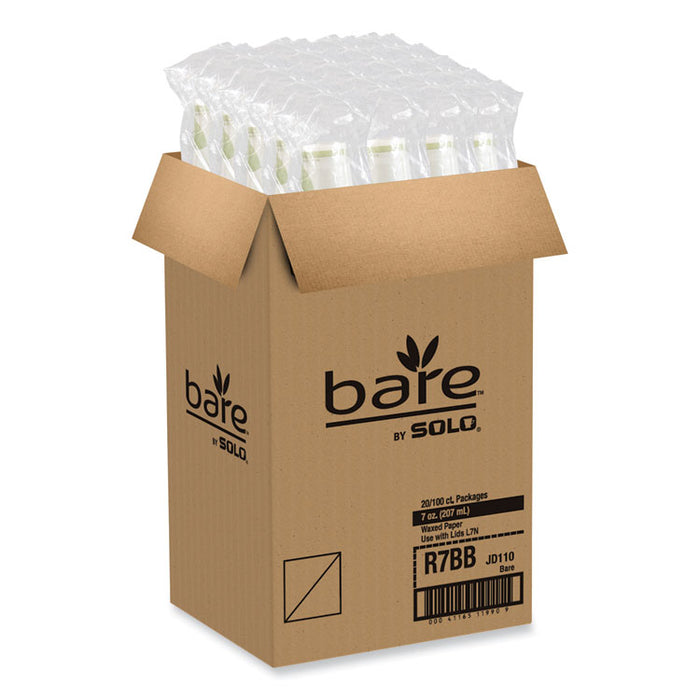 Bare Eco-Forward Paper Cold Cups, ProPlanet Seal, 7 oz, Green/White, 100/Sleeve, 20 Sleeves/Carton