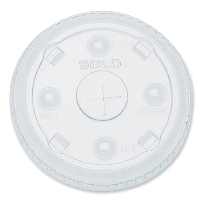 PETE Flat Straw-Slot Cold Cup Lids, Fits 28 oz to 32 oz Cold Cups, Plastic, Clear, 600/Carton