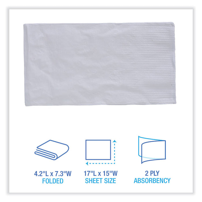 Dinner Napkin, 2-Ply, 17 x 15, White, 100/Pack, 30 Packs/Carton