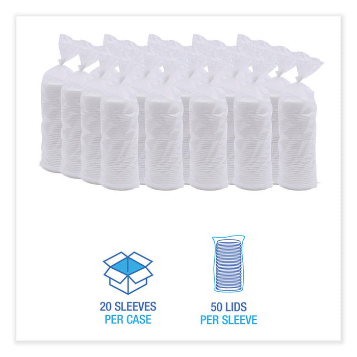 Deerfield Hot Cup Lids, Fits 10 oz to 20 oz Boardwalk Deerfield Hot Cups, Plastic, White, 50/Pack, 20 Packs/Carton