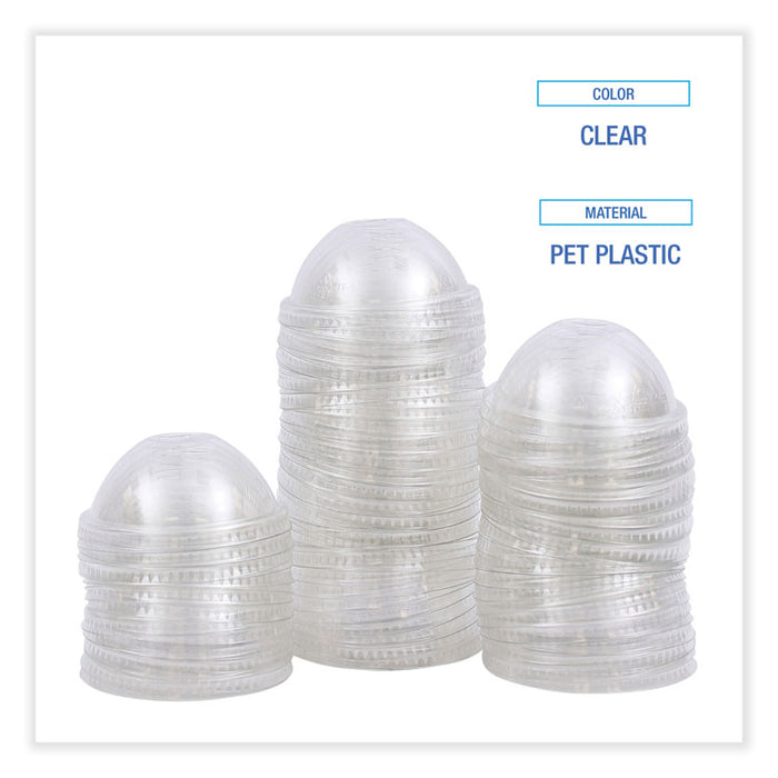 PET Cold Cup Dome Lids, Fits 14 oz to 24 oz Cold Cups, Plastic, Clear, 100/Sleeve, 10 Sleeves/Carton