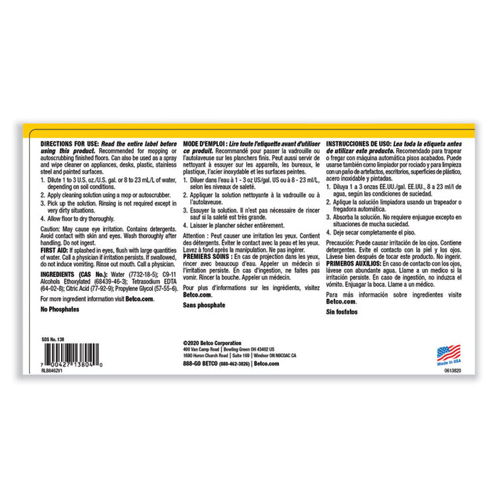 pH7 Floor Cleaner, Lemon Scent, 1 gal Bottle, 4/Carton