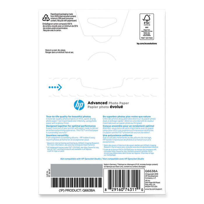 Advanced Photo Paper, 10.5 mil, 4 x 6, Glossy White, 100/Pack