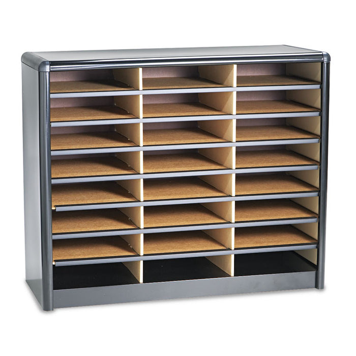 Steel/Fiberboard Literature Sorter, 24 Compartments, 32.25 x 13.5 x 25.75, Black