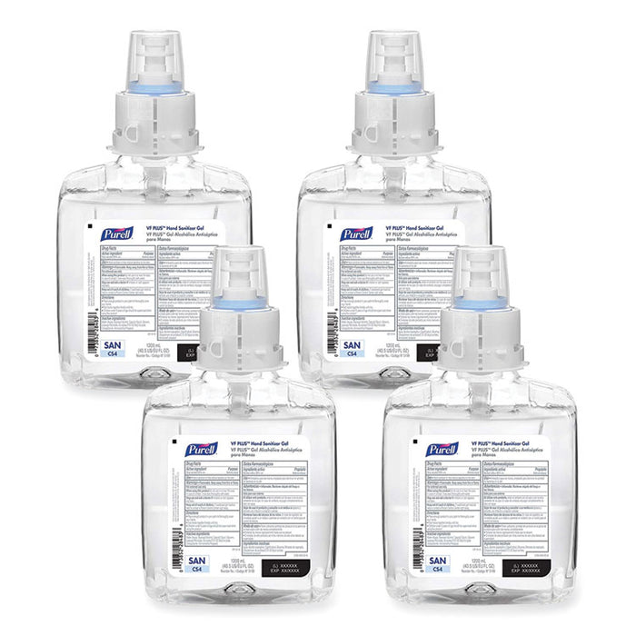 VF PLUS Hand Sanitizer Gel, 1,200 mL Refill Bottle, Fragrance-Free, For CS4 Dispensers, 4/Carton