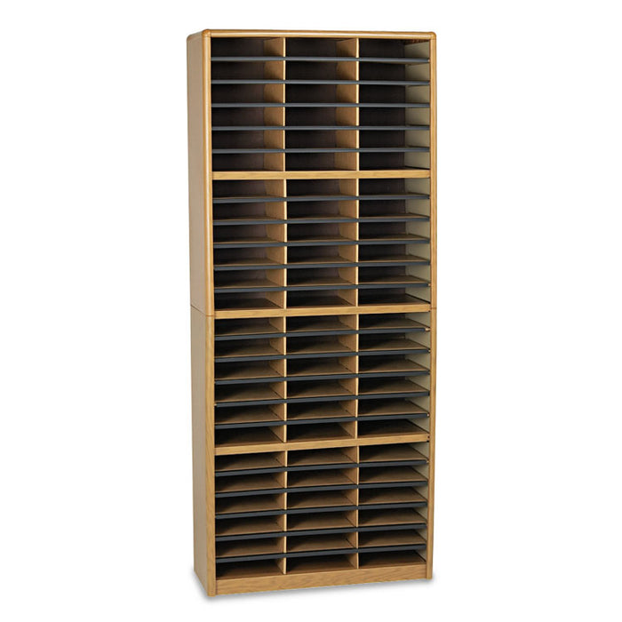Steel/Fiberboard Literature Sorter, 72 Compartments, 32.25 x 13.5 x 75, Med Oak