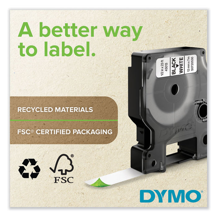 D1 High-Performance Polyester Removable Label Tape, 0.5" x 23 ft., Black on White