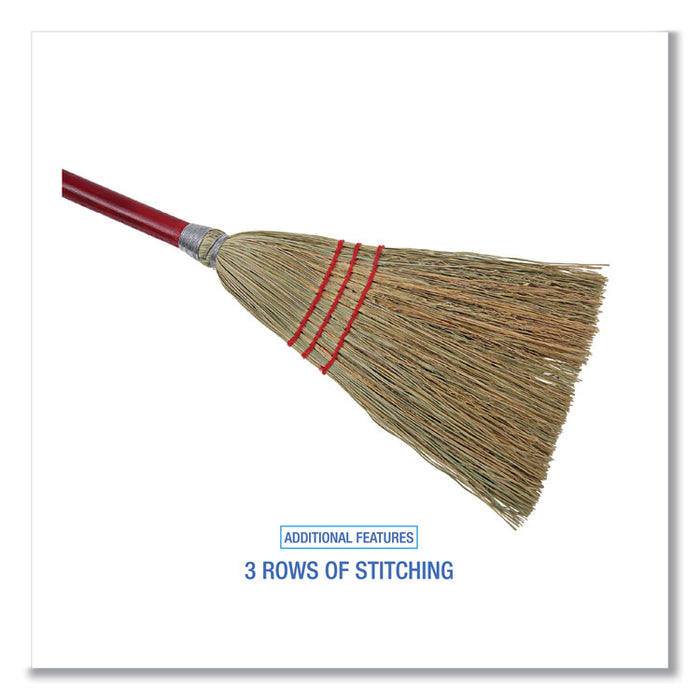 Corn Fiber Lobby/Toy Broom, Corn Fiber Bristles, 39" Overall Length, Red, 12/Carton