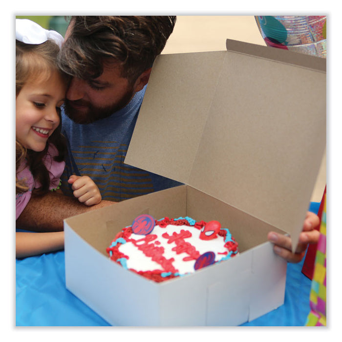 White One-Piece Non-Window Bakery Boxes, Standard, 12 x 12 x 6, White/Brown, Paper, 50/Bundle