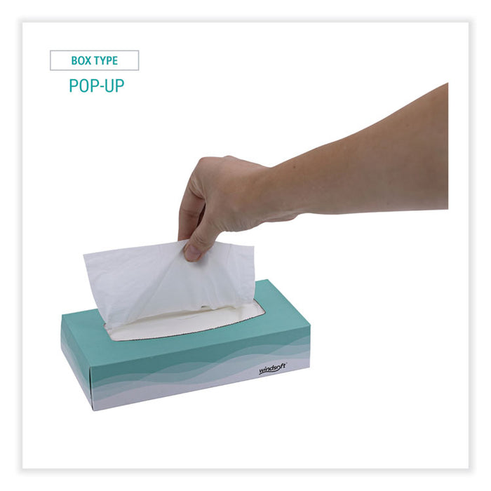 Facial Tissue, Flat Pop-Up Box, 2-Ply, White, 100 Sheets/Box, 30 Boxes/Carton