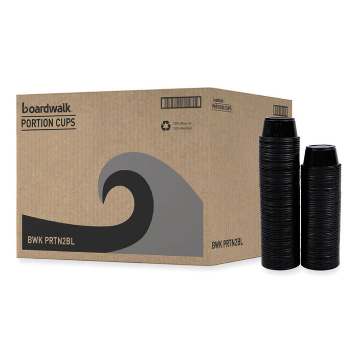 Souffle/Portion Cups, 2 oz, Plastic, Black, 125/Sleeve, 20 Sleeves/Carton