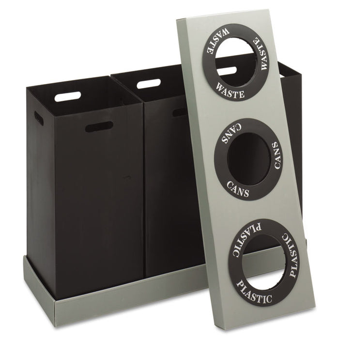 At-Your-Disposal Recycling Center, Three 84 gal Bins, Polyethylene, Black