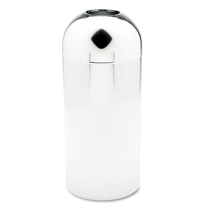 Dome Top Receptacle with Open Top, 15 gal, Steel, Chrome