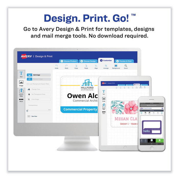 Printable Adhesive Name Badges, 3.38 x 2.33, Blue Border, 100/Pack