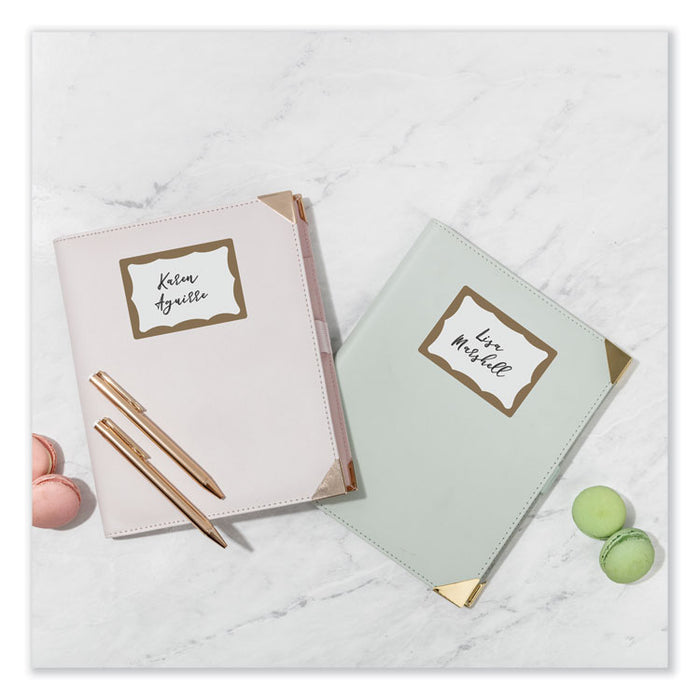 Printable Adhesive Name Badges, 3.38 x 2.33, Gold Border, 100/Pack