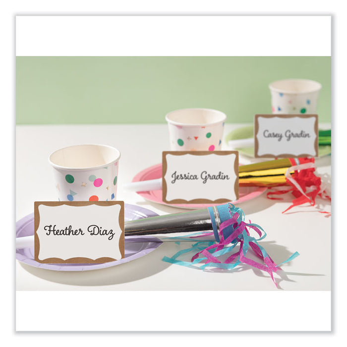 Printable Adhesive Name Badges, 3.38 x 2.33, Gold Border, 100/Pack