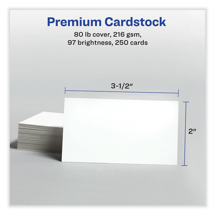 Printable Microperforated Business Cards with Sure Feed Technology, Laser, 2 x 3.5, White, 10/Sheet, 25 Sheets/Pack