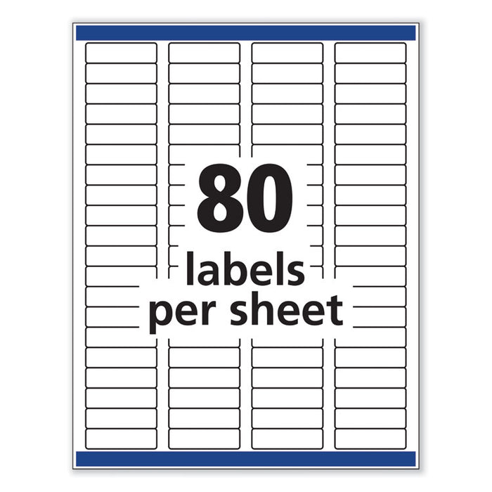 Removable Multi-Use Labels, Inkjet/Laser Printers, 0.5 x 1.75, White, 80/Sheet, 25 Sheets/Pack