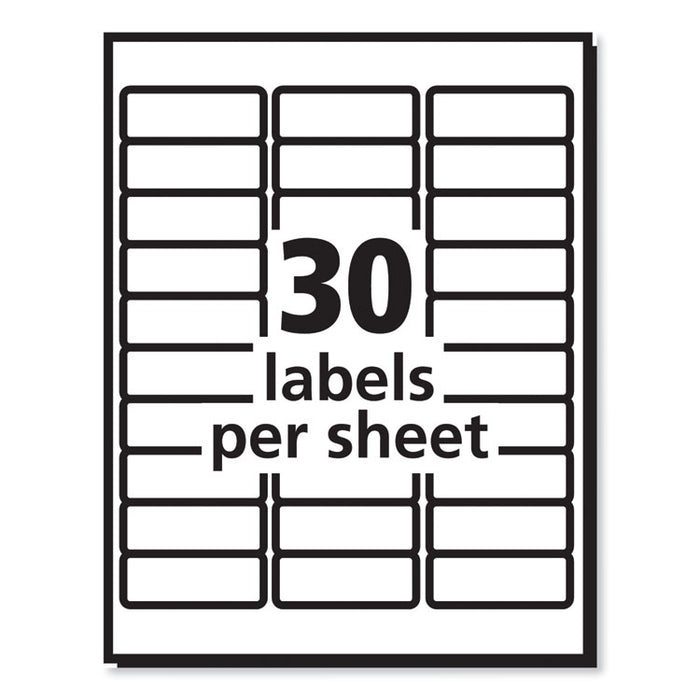 Labels, Laser Printers, 1 x 2.63, White, 30/Sheet, 250 Sheets/Box