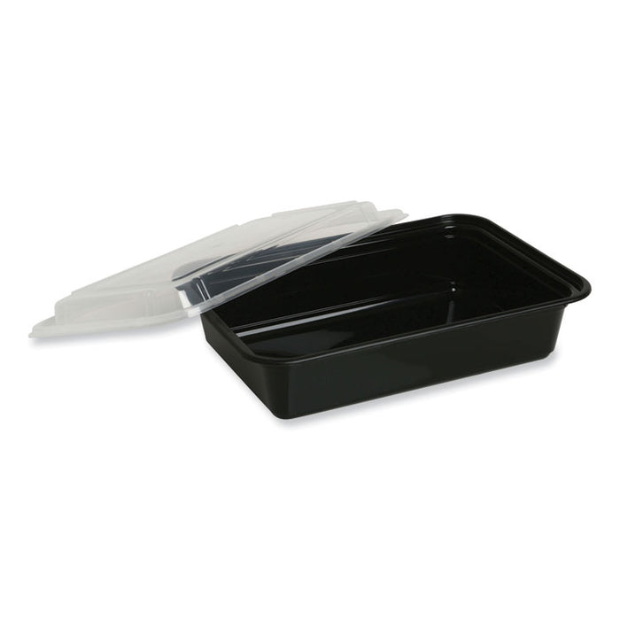 Microwavable Food Container with Lid, Rectangular, 32 oz, 8.81 x 6.02 x 2.24, Black/Clear, Plastic, 150/Carton