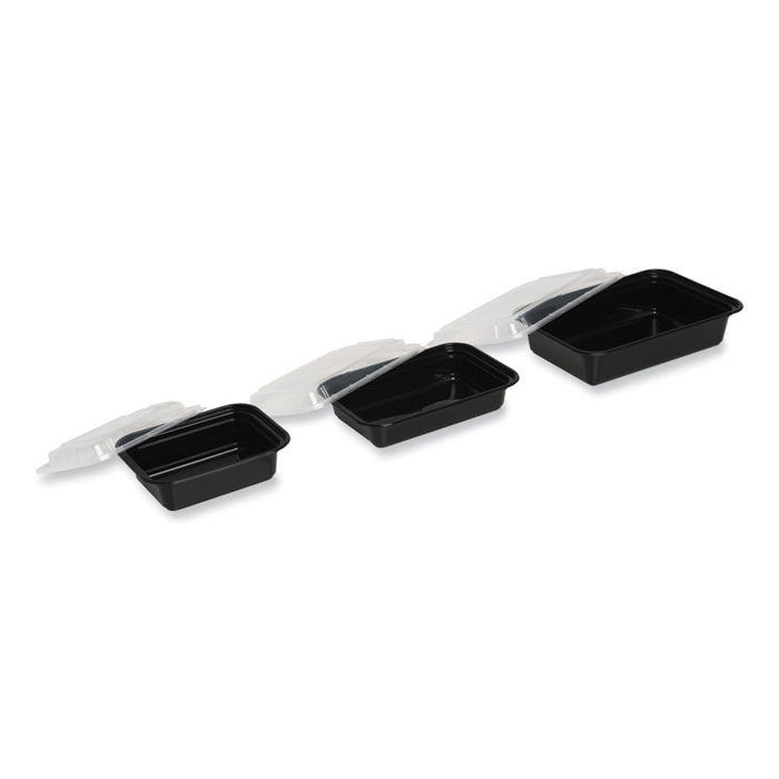 Microwavable Food Container with Lid, Rectangular, 28 oz, 8.81 x 6.02 x 2.04, Black/Clear, Plastic, 150/Carton