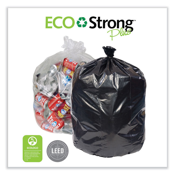 Eco Strong Plus Can Liners, 60 gal, 1.7 mil, 38" x 58", Black, Perforated Roll, 100/Carton