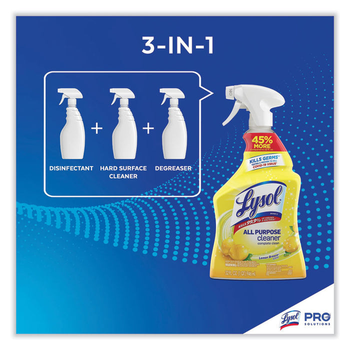 Ready-to-Use All-Purpose Cleaner, Lemon Breeze Scent, 32 oz Spray Bottle, 12/Carton