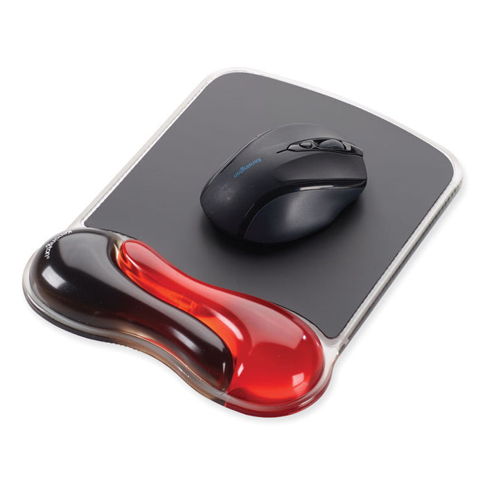Duo Gel Wave Mouse Pad with Wrist Rest, 9.37 x 13, Red