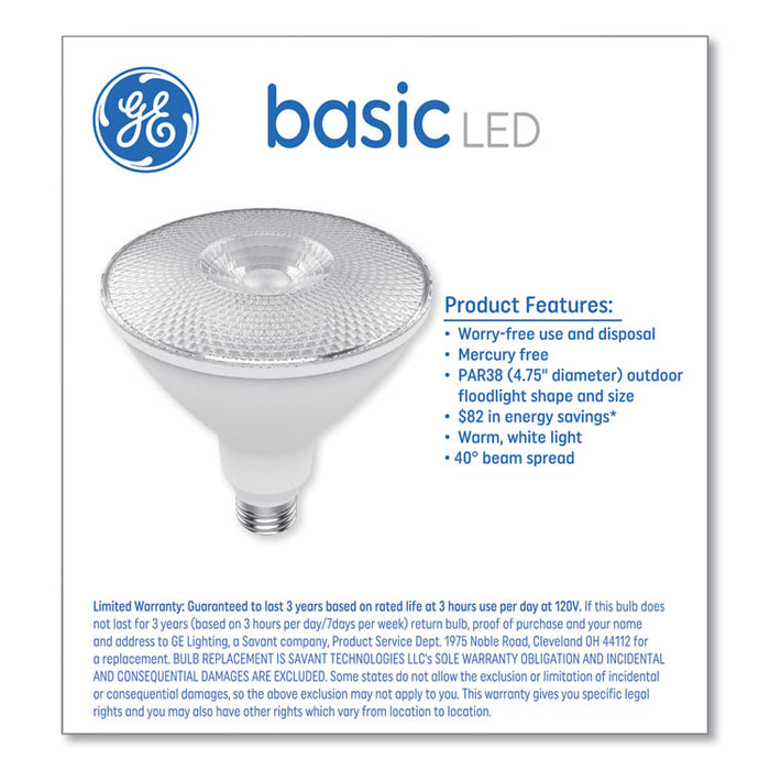 Basic LED Dimmable Outdoor Flood Light Bulbs, PAR38, LED15DP385/WW9CFLB-1, 15 W, Warm White