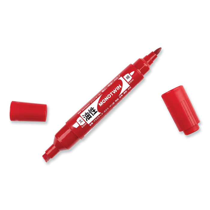 Mono Twin Bold Permanent Marker, Fine/Broad Tips, Red, 10/Box