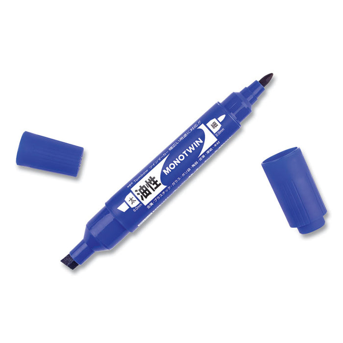 Mono Twin Bold Permanent Marker, Fine/Broad Tips, Blue, 10/Box