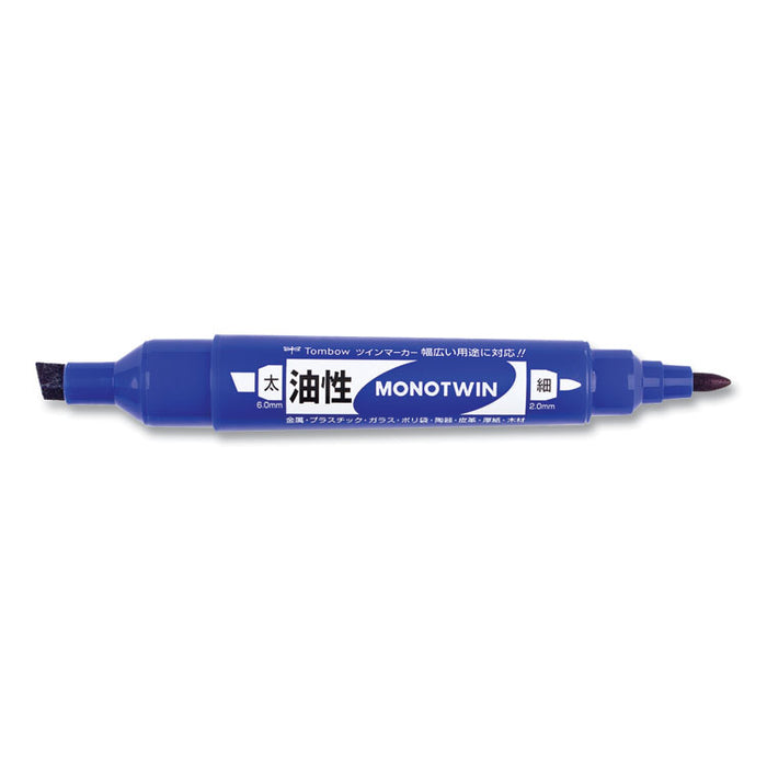 Mono Twin Bold Permanent Marker, Fine/Broad Tips, Blue, 10/Box