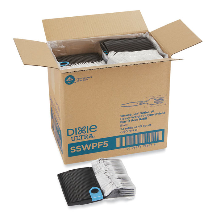 SmartStock Wrapped Heavyweight Cutlery Refill, Fork, Plastic, Black, 960/Carton
