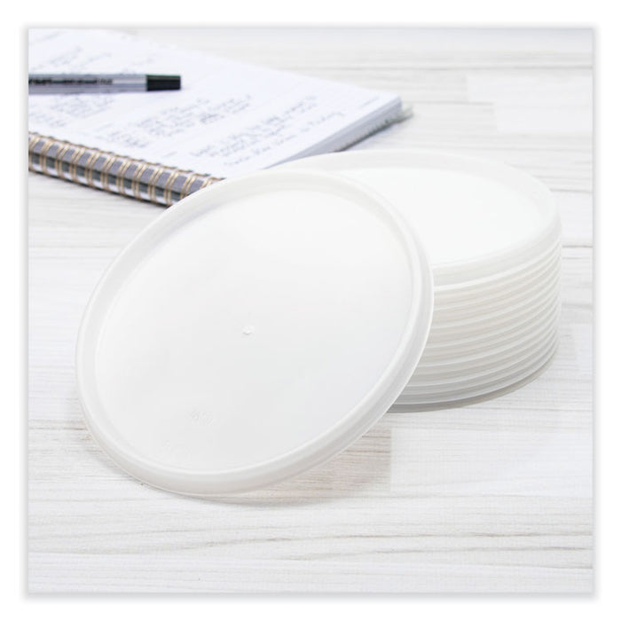 Plastic Lids for Foam Cups, Bowls and Containers, Vented, Fits 12 oz to 60 oz, Translucent, 100/Pack, 10 Packs/Carton