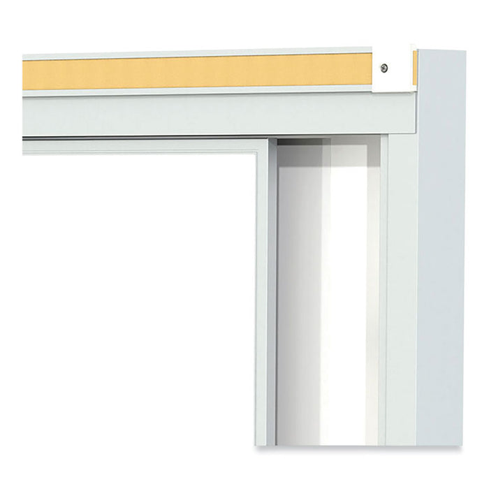 Horizontal Sliding Porcelain Magnetic Whiteboard, 120" x 48", White Surface, Satin Aluminum Frame