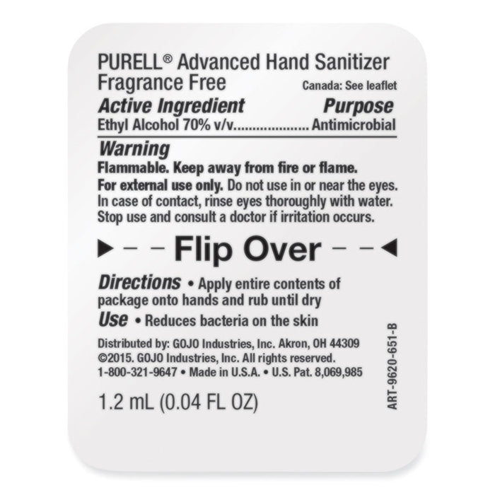 Advanced Hand Sanitizer Single-Use, Gel, 1.2 mL Packet, Fragrance-Free, 2,000/Carton