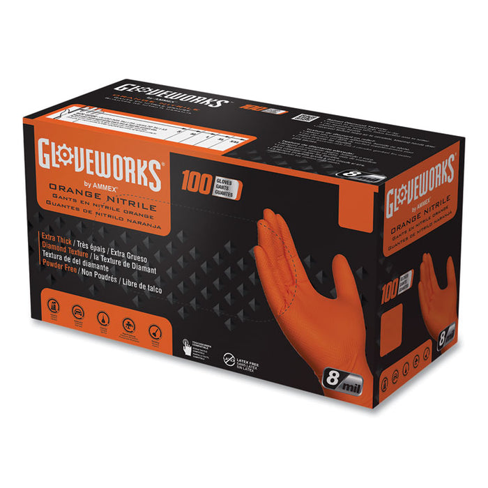 Heavy-Duty Industrial Nitrile Gloves, Powder-Free, Medium, 8 mil Thick, 9.5" Long, Orange, 100/Box