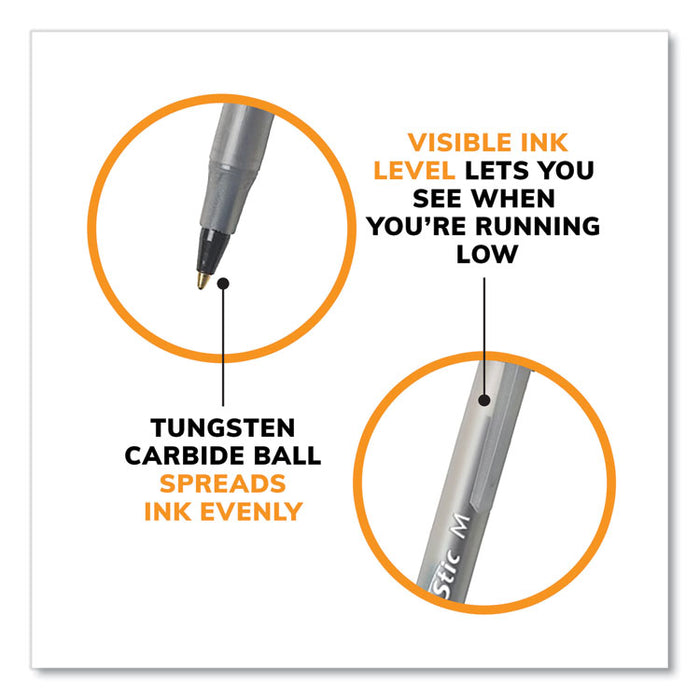 Round Stic Xtra Life Ballpoint Pen, Stick, Medium 1 mm, Black Ink, Translucent Black Barrel, 144/Pack