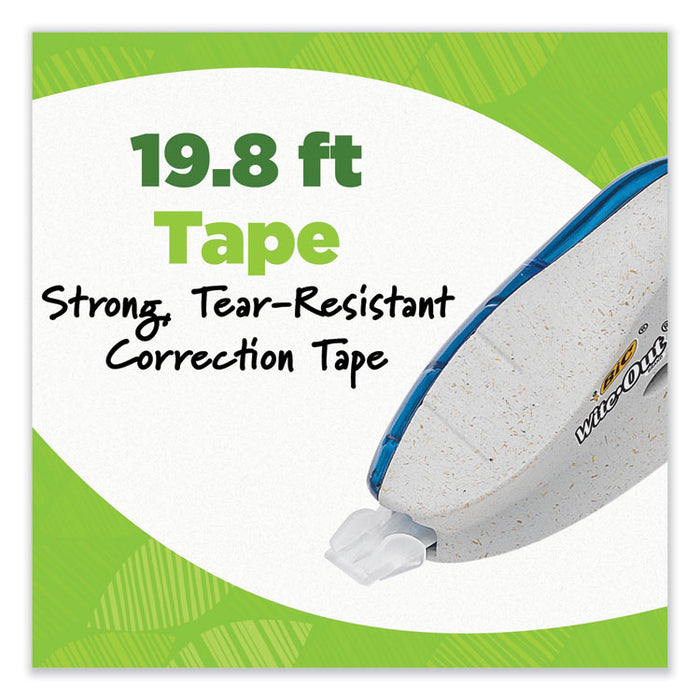 Wite-Out Brand ECOlutions Mini Correction Tape, Non-Refillable, 0.2" x 19.8 ft, White Tape, White/Blue Dispenser, 2/Pack