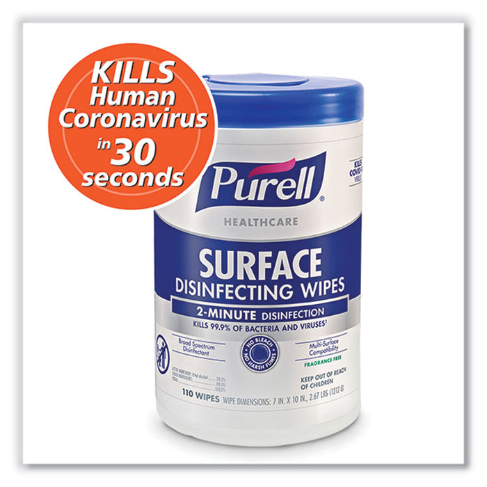 Healthcare Surface Disinfecting Wipes, 1-Ply, 7 x 10, Unscented, White, 110 Wipes/Canister, 6 Canisters/Carton