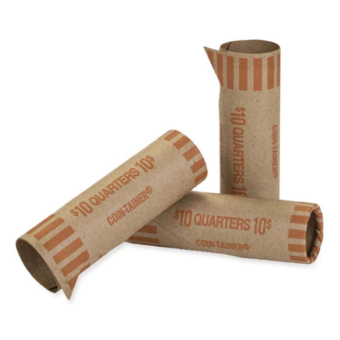 Gunshell Crimped-End Coin Wrapper, Quarters, Orange/Kraft, 1,000/Pack