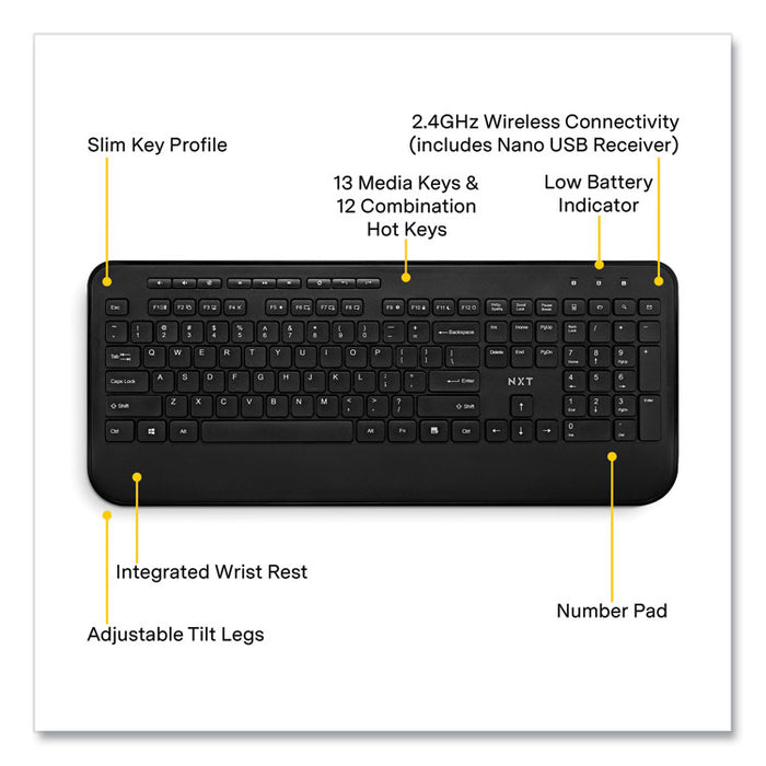 Wireless Comfort Keyboard, 2.4 GHz Frequency/23 ft Wireless Range, Black