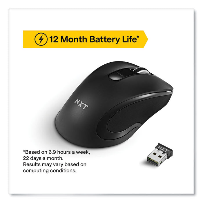 Wireless Optical USB Mouse, 2.4 GHz Frequency/23 ft Wireless Range, Left/Right Hand Use, Black