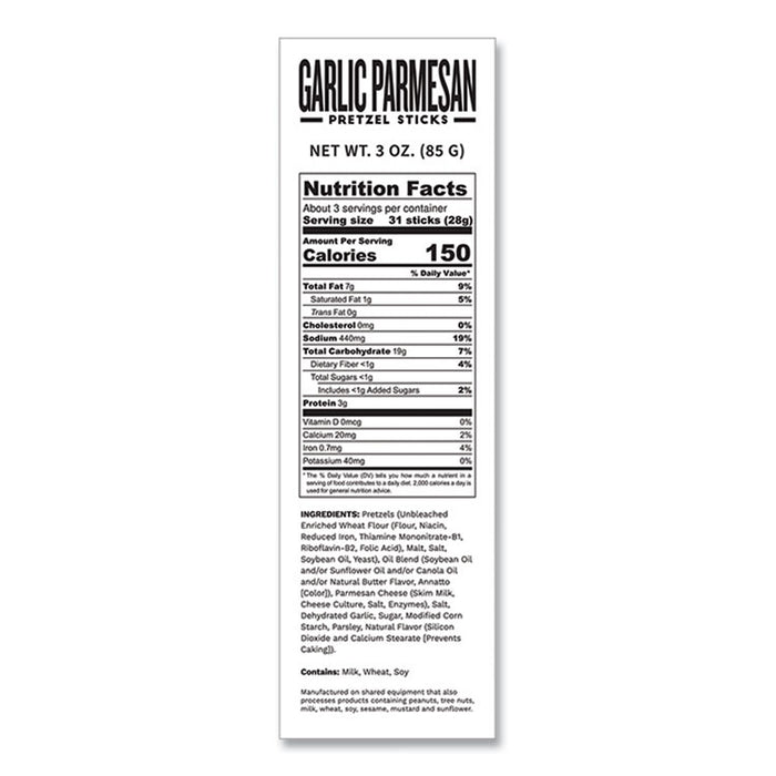 Garlic Parmesan Pretzel Sticks, 3 oz Bag, 15/Carton