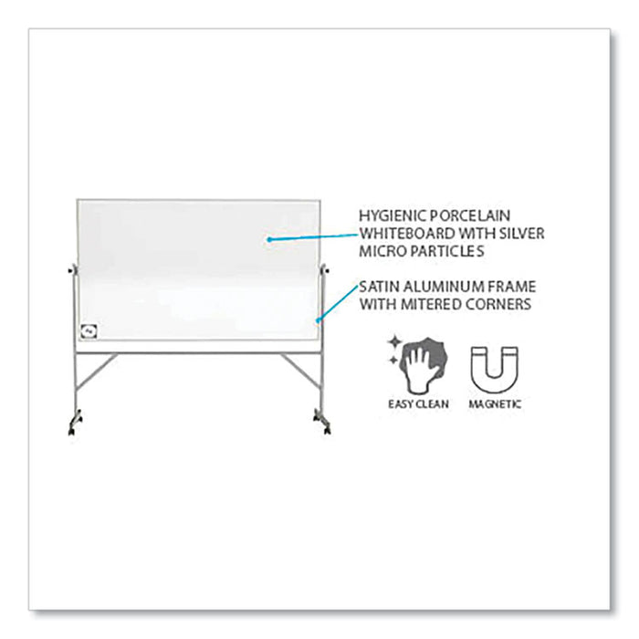 Reversible Magnetic Hygienic Porcelain Whiteboard with Aluminum Frame, 48" x 36", White Surface, Satin Aluminum Frame